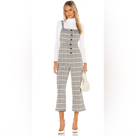 Cupcakes & Cashmere Black Plaid Willa Cropped Jumpsuit w Working Buttons. - Picture 1 of 11